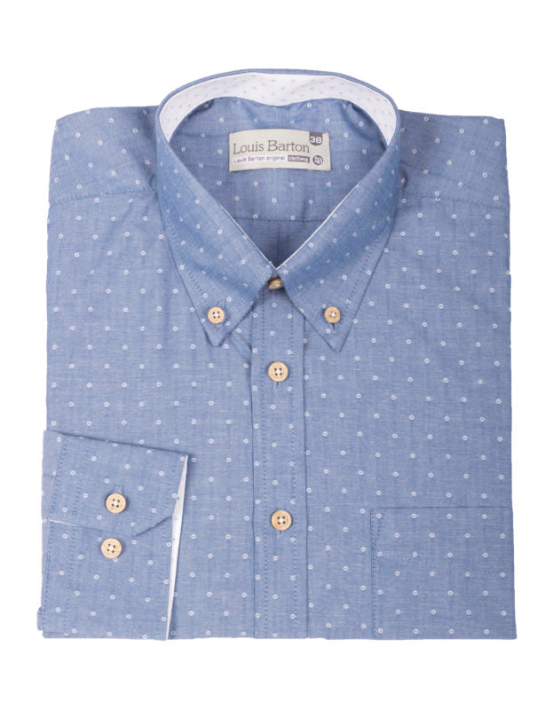 Camisa Manga Larga Moldería Informal en Chambray Puntos Blancos - Moldería informal
