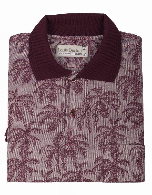 Camiseta Tipo Polo Vinotinto Estampado Palmeras