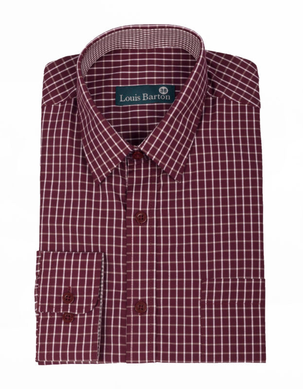 Camisa a Cuadros Manga Larga Color Vino Con Rayas Blancas - Moldería Clásica
