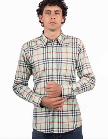 Camisa Manga Larga Cuadros Grandes Verde Menta - Moldería informal