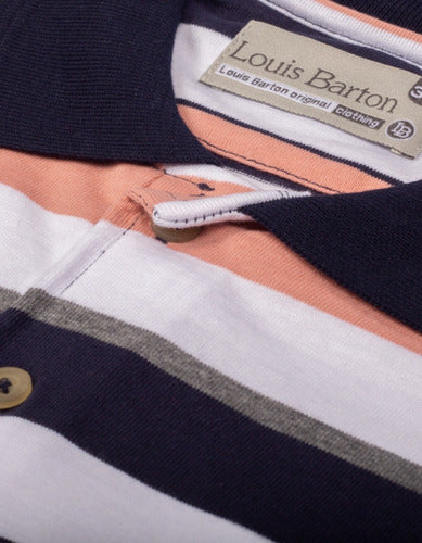 Camiseta Tipo Polo Rayas Azules Oscuras, Grises Y Rosadas