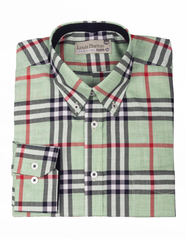 Camisa Manga Larga Cuadros Grandes Verde Menta - Moldería informal