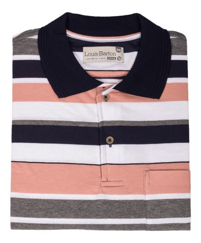 Camiseta Tipo Polo Rayas Azules Oscuras, Grises Y Rosadas