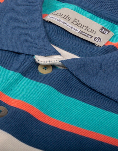 Camiseta Tipo Polo Rayas Naranja Azul Aguamarina Y Blanco
