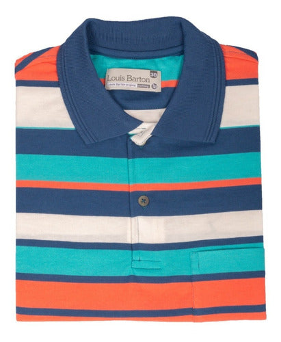 Camiseta Tipo Polo Rayas Naranja Azul Aguamarina Y Blanco