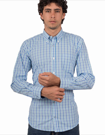 Camisa a Cuadros Azules Manga Larga - Moldería informal