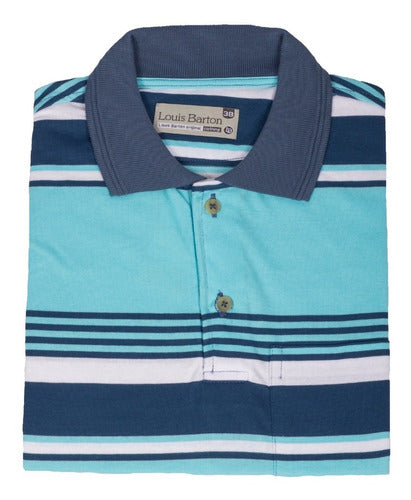Camiseta Tipo Polo Rayas Tonos Azules