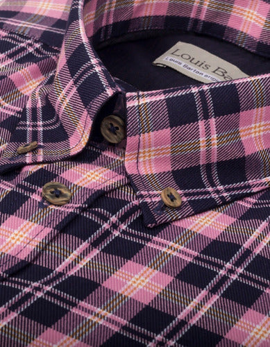 Camisa Manga Larga Cuadros Color Rosado Y Azul Oscuro - Moldería informal