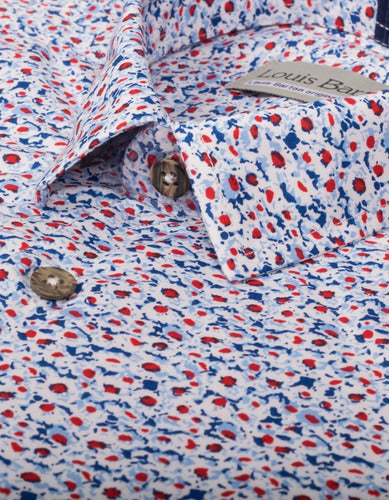Camisa Manga Larga Estampado Floral Rojo Y Azul Detalle En Bolsillo - Moldería slim