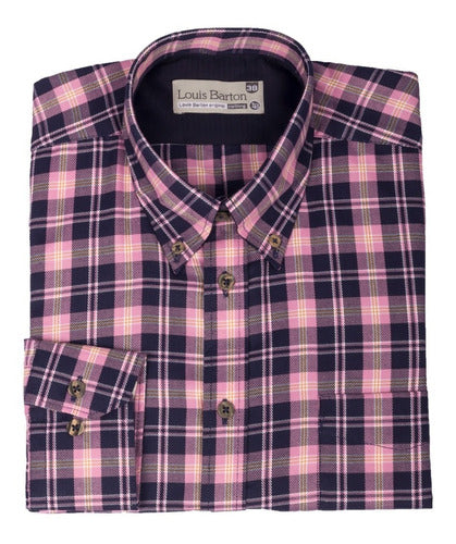 Camisa Manga Larga Cuadros Color Rosado Y Azul Oscuro - Moldería informal