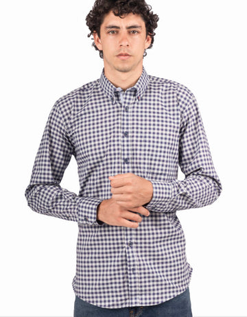 Camisa Manga Larga Cuadros Medianos Grises Y Azules - Moldería informal