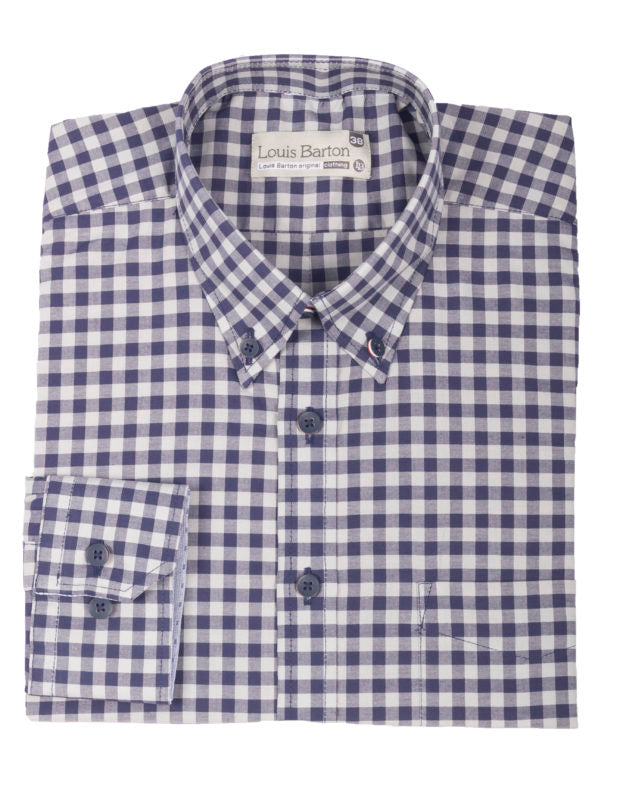 Camisa Manga Larga Cuadros Medianos Grises Y Azules - Moldería informal