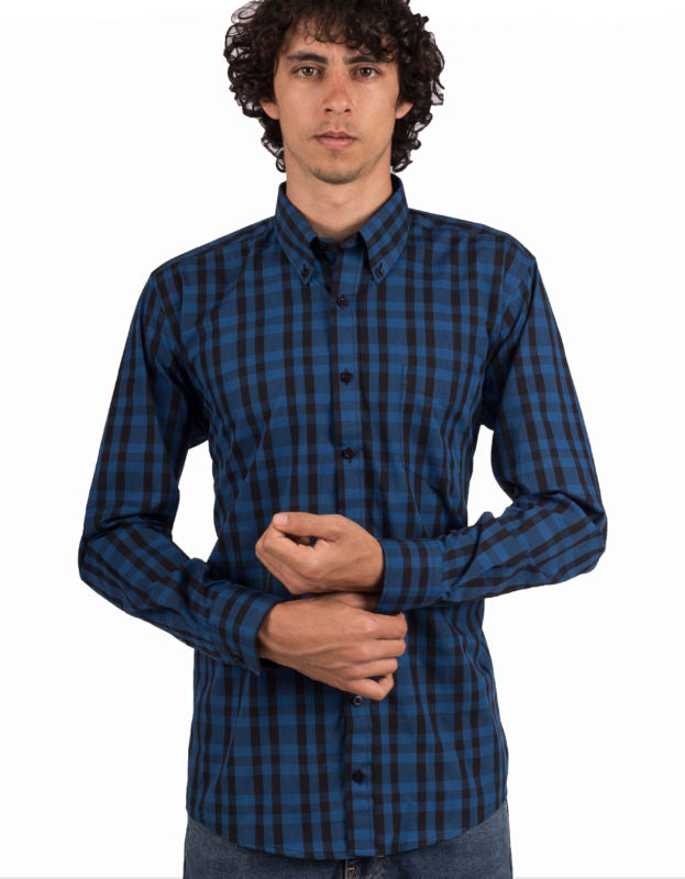 Camisa Manga Larga Cuadros Grandes Azules Y Negros - Moldería informal
