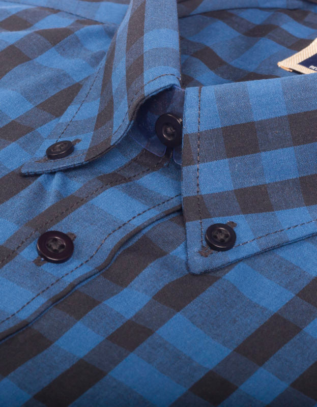 Camisa Manga Larga Cuadros Grandes Azules Y Negros - Moldería informal