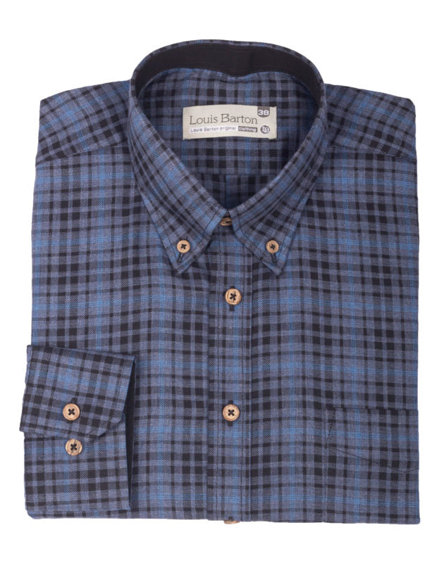 Camisa Tipo Leñadora Manga Larga Azul Oscuro Cuadros Negros - Moldería informal