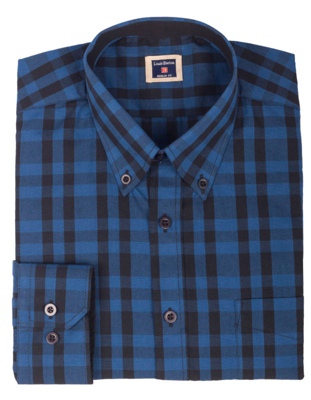 Camisa Manga Larga Cuadros Grandes Azules Y Negros - Moldería informal