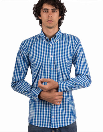 Camisa Manga Larga Cuadros Medianos Azules Y Blancos - Moldería informal