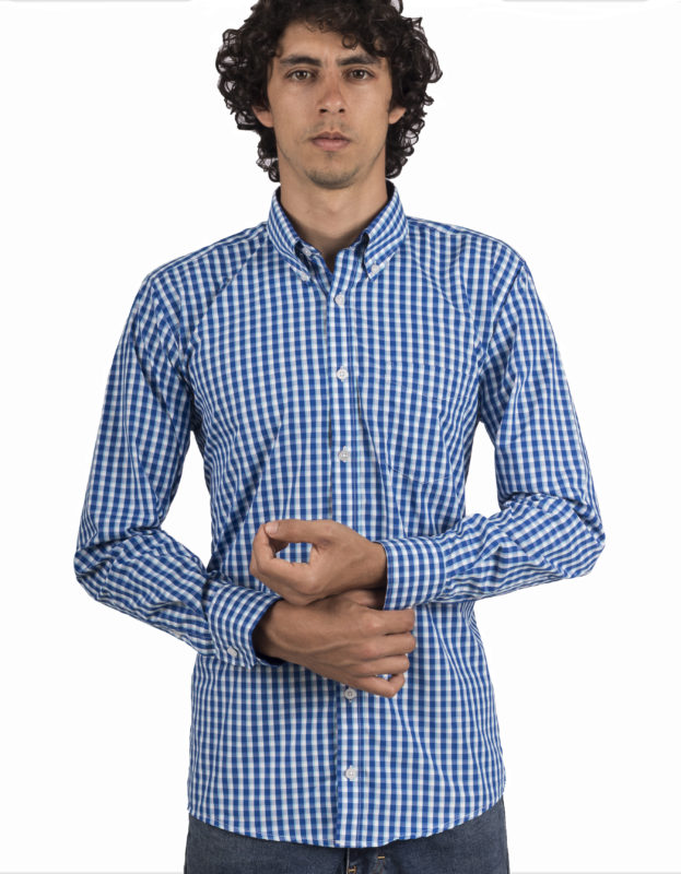 Camisa Manga Larga Cuadros Medianos Azules Y Blancos - Moldería informal