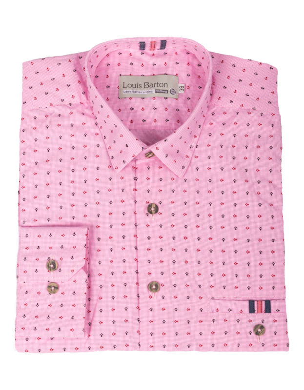Camisa Manga Larga Color Rosa Estampado Geométrico Con Detalle En Bolsillo - Moldería slim