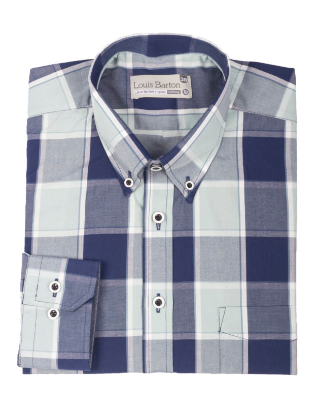 Camisa Manga Larga Cuadros Grandes Tonos Azules y Verde - Moldería informal