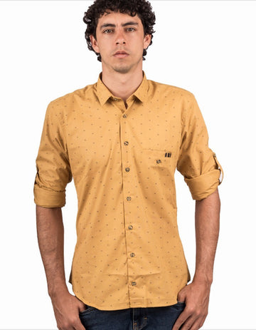 Camisa Manga Larga Color Mostaza Estampado Geométrico - Moldería slim