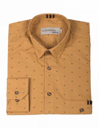 Camisa Manga Larga Color Mostaza Estampado Geométrico - Moldería slim