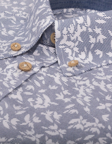 Camisa Manga Larga Azul Claro Estampado Flores - Moldería informal