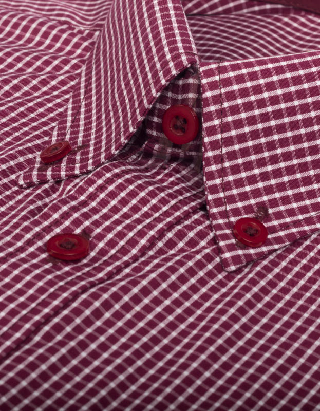Camisa Manga Larga Cuadros Pequeños Blancos Y Rojos - Moldería informal