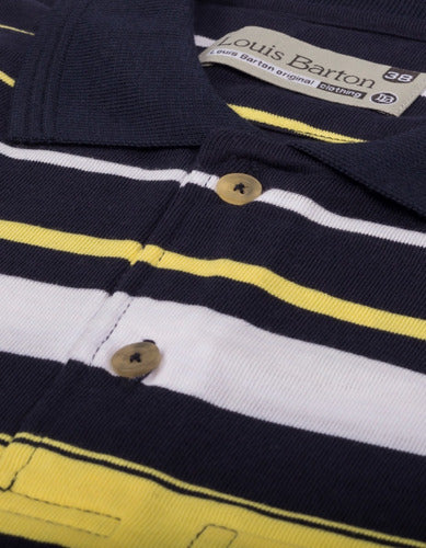 Camiseta Tipo Polo Rayas Azul Oscuro, Amarillo Y Blanco