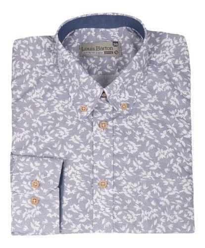 Camisa Manga Larga Azul Claro Estampado Flores - Moldería informal