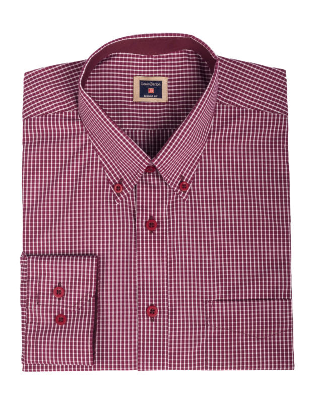 Camisa Manga Larga Cuadros Pequeños Blancos Y Rojos - Moldería informal