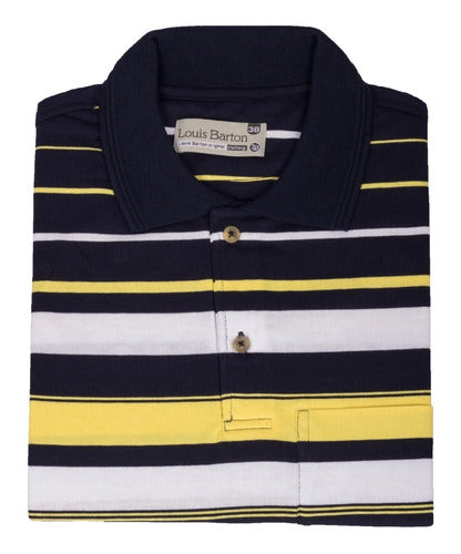 Camiseta Tipo Polo Rayas Azul Oscuro, Amarillo Y Blanco