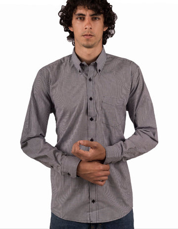 Camisa Manga Larga Cuadros Pequeños Blanco Y Negro - Moldería informal