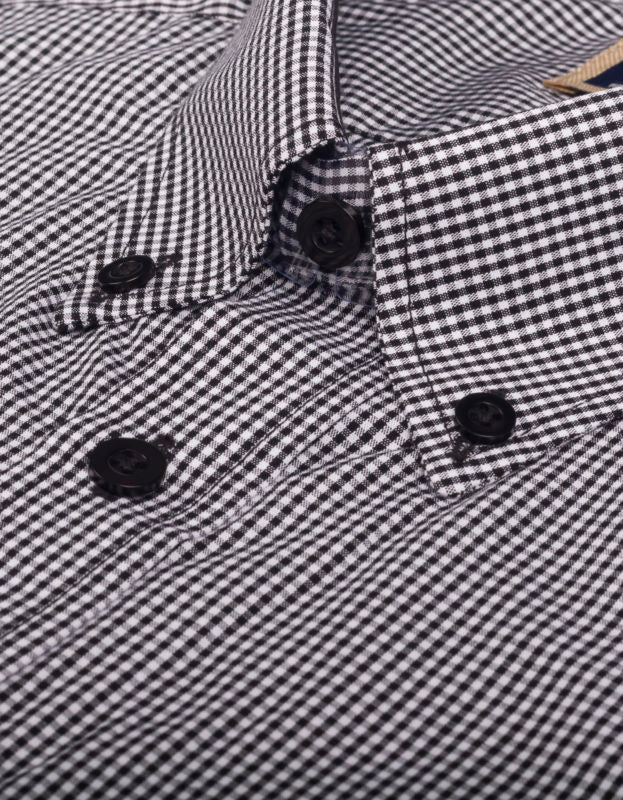 Camisa Manga Larga Cuadros Pequeños Blanco Y Negro - Moldería informal