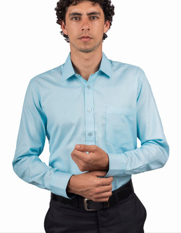 Camisa Manga Larga Azul Aguamarina Textura Cuadros - Moldería slim