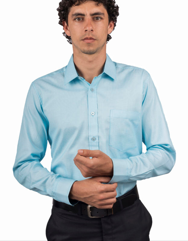 Camisa Manga Larga Azul Aguamarina Textura Cuadros - Moldería slim