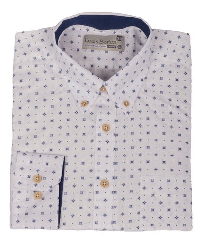 Camisa Manga Larga Estampada Formas Geométricas Color Azul - Moldería informal