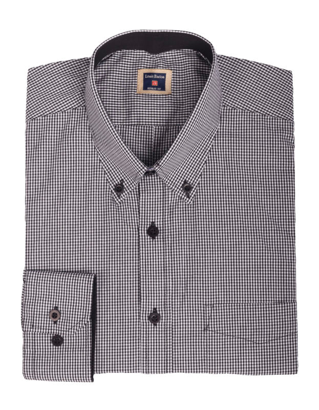 Camisa Manga Larga Cuadros Pequeños Blanco Y Negro - Moldería informal
