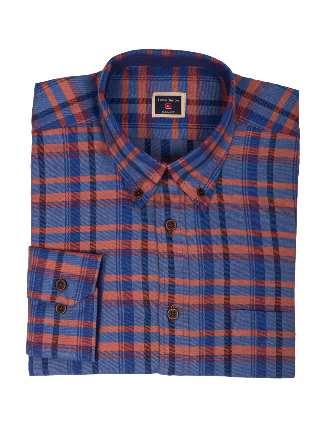 Camisa Manga Larga Leñadora Azul Clara Rayas Color Terracota - Moldería informal