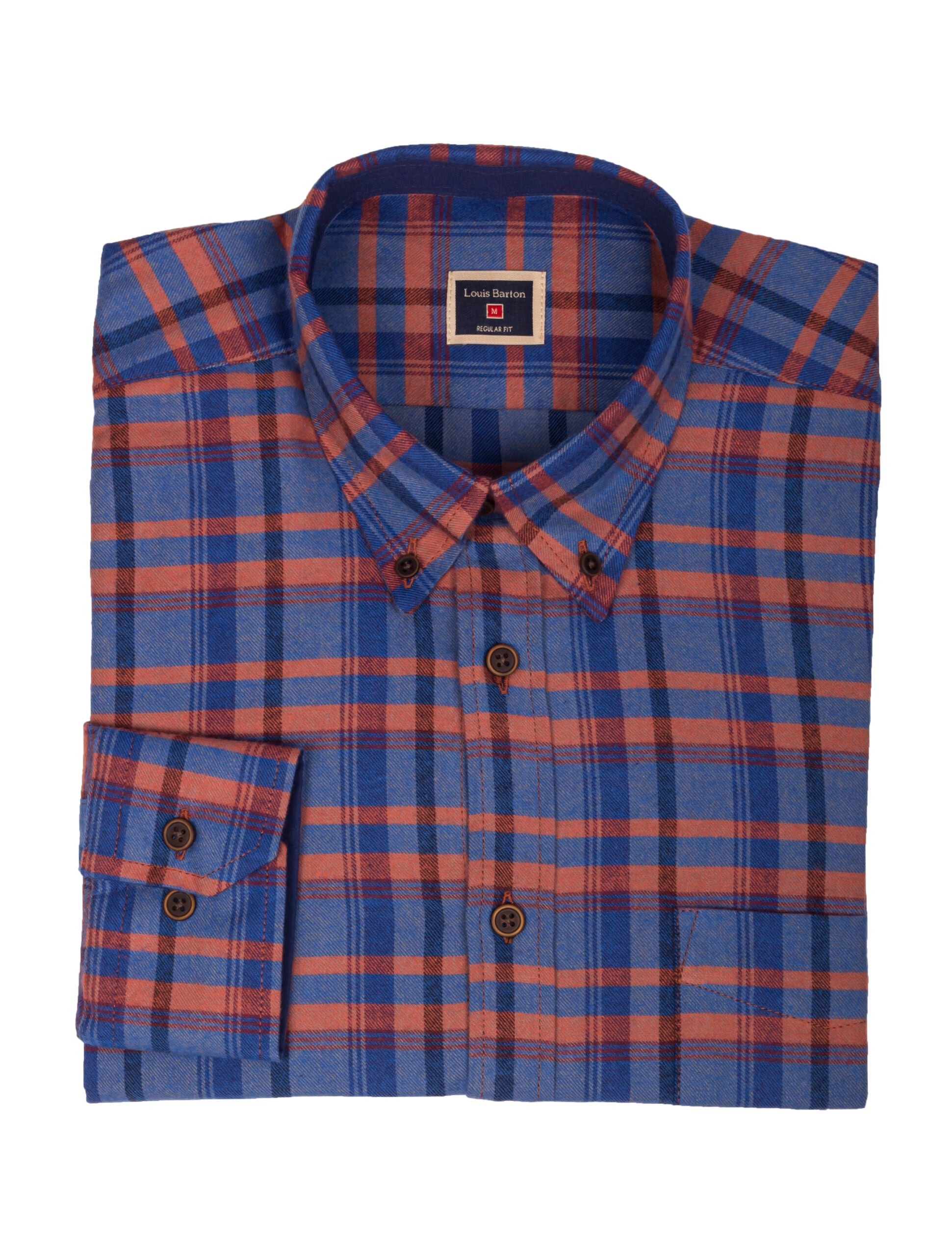 Camisa Manga Larga Leñadora Azul Clara Rayas Color Terracota - Moldería informal