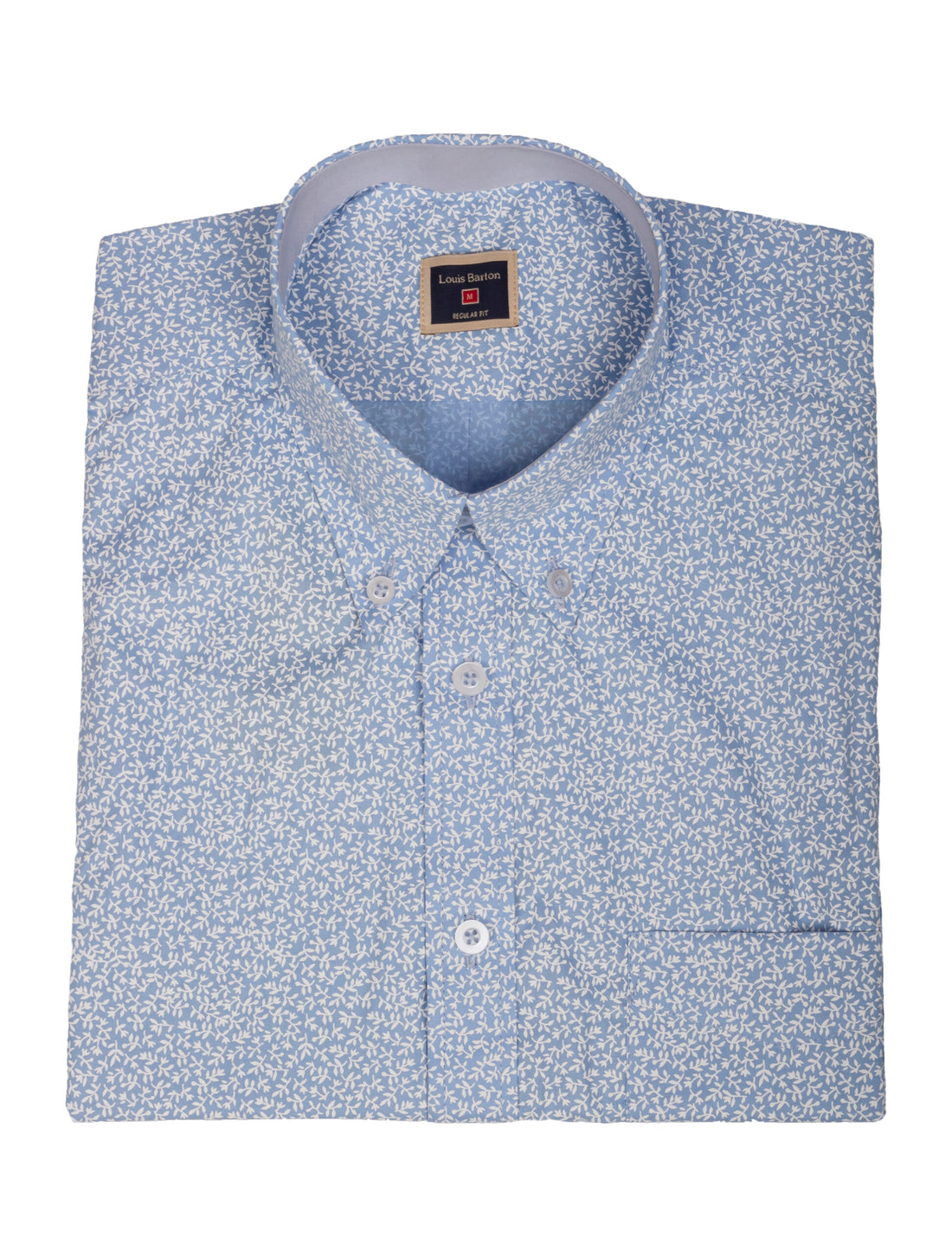 Camisa Manga Corta Azul Print Flores Blancas - Moldería informal