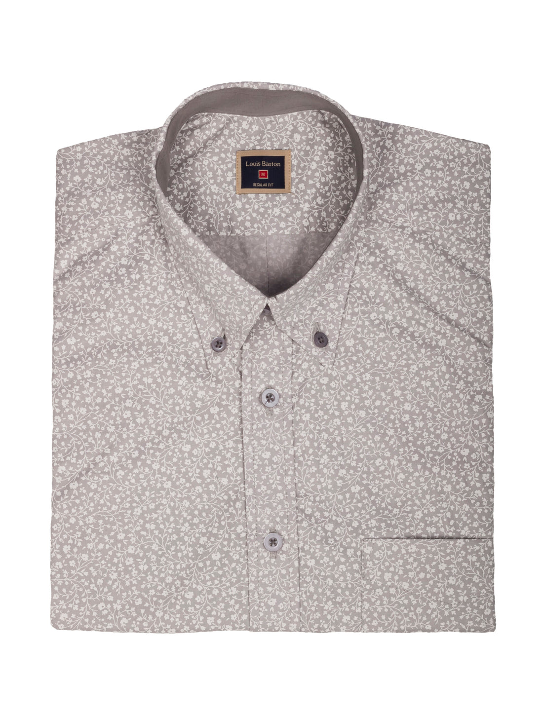 Camisa Manga Corta Gris Claro Print Flores Blancas - Moldería informal