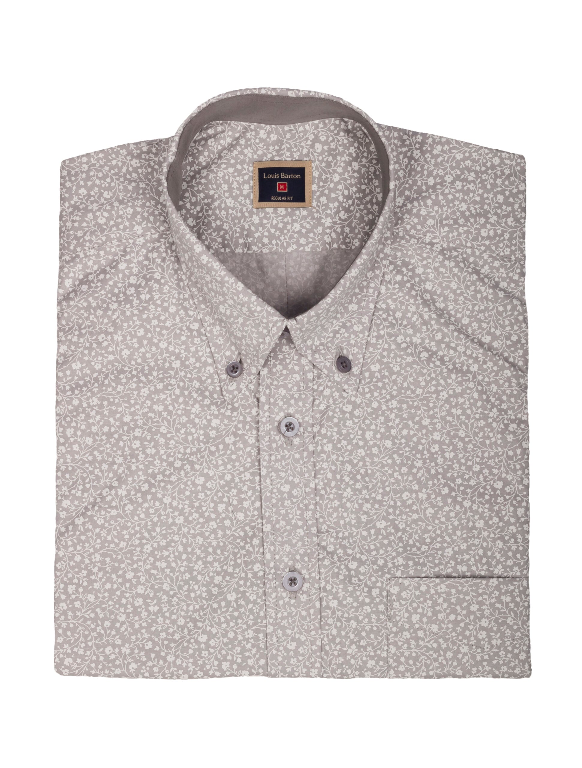 Camisa Manga Corta Gris Claro Print Flores Blancas - Moldería informal