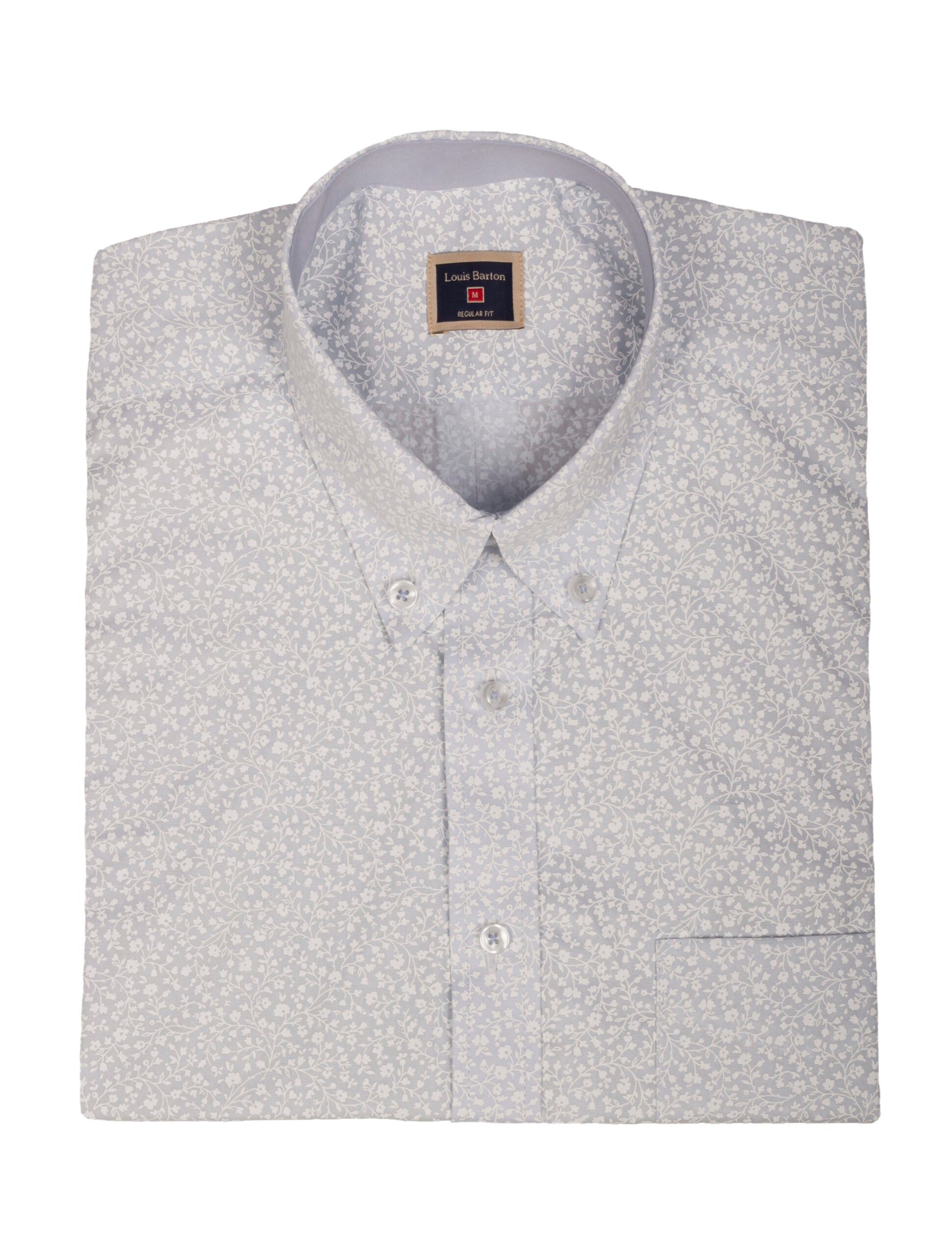 Camisa Manga Corta Azul Claro Print Flores Blancas - Moldería informal