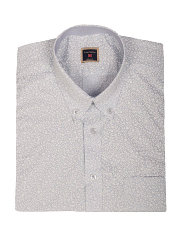 Camisa Manga Corta Azul Claro Print Flores Blancas - Moldería informal