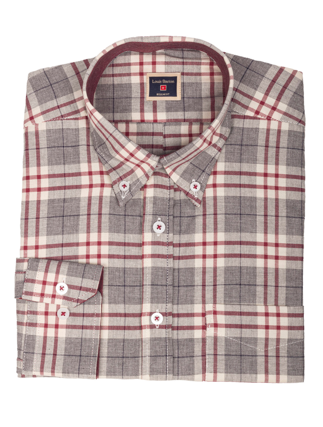 Camisa Manga Larga Gris, Beige y Rayas Vinotinto - Moldería informal