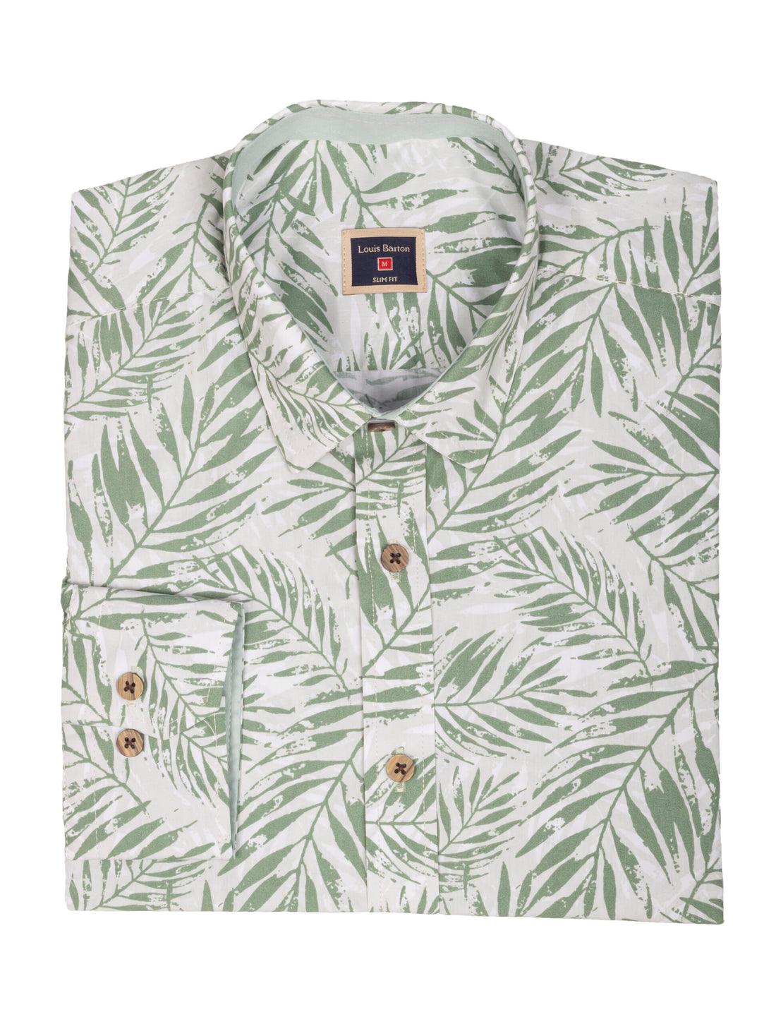 Camisa Manga Larga Estampado Hojas Verdes - Moldería slim