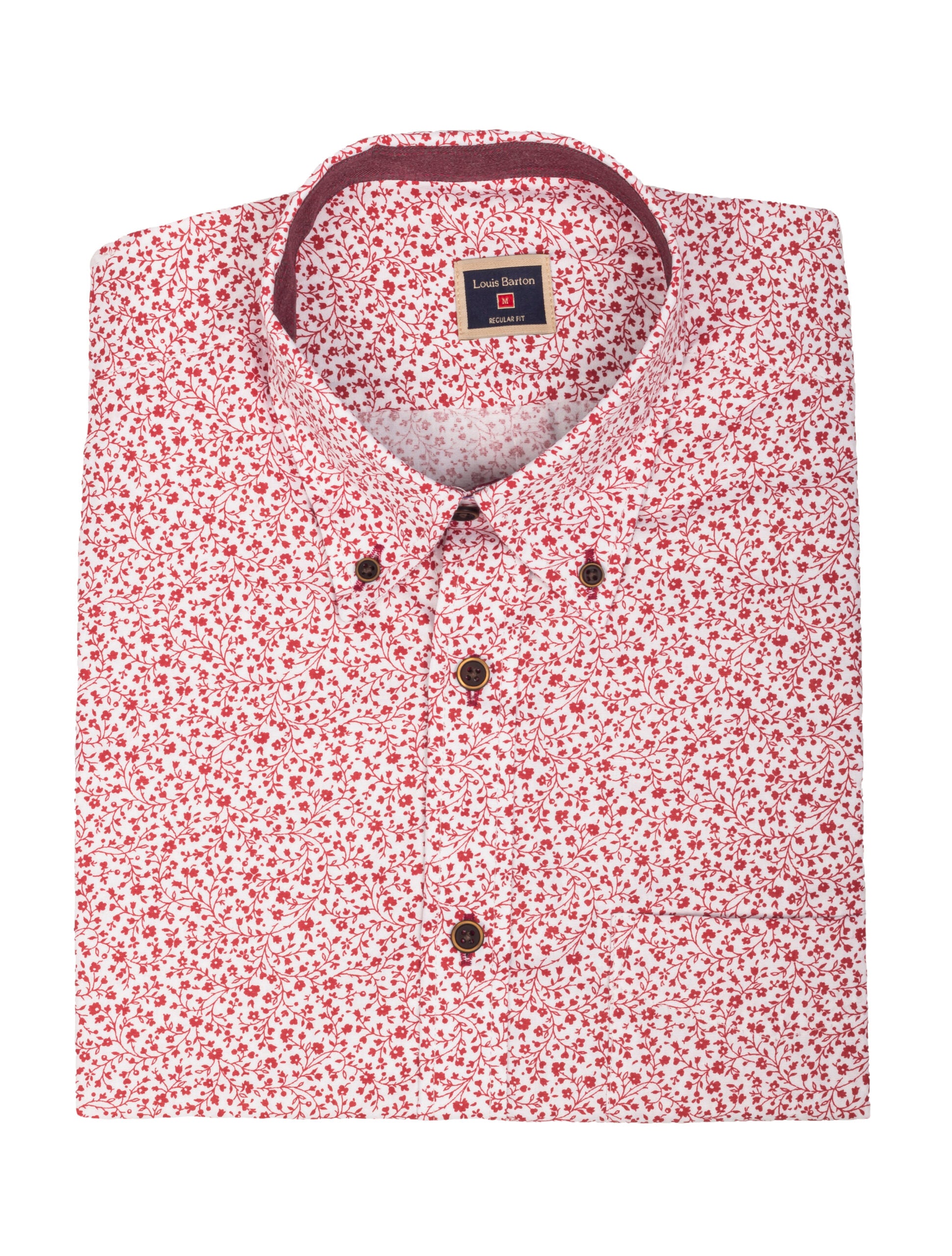 Camisa Manga Corta Blanca Print Flores Rojas - Moldería informal