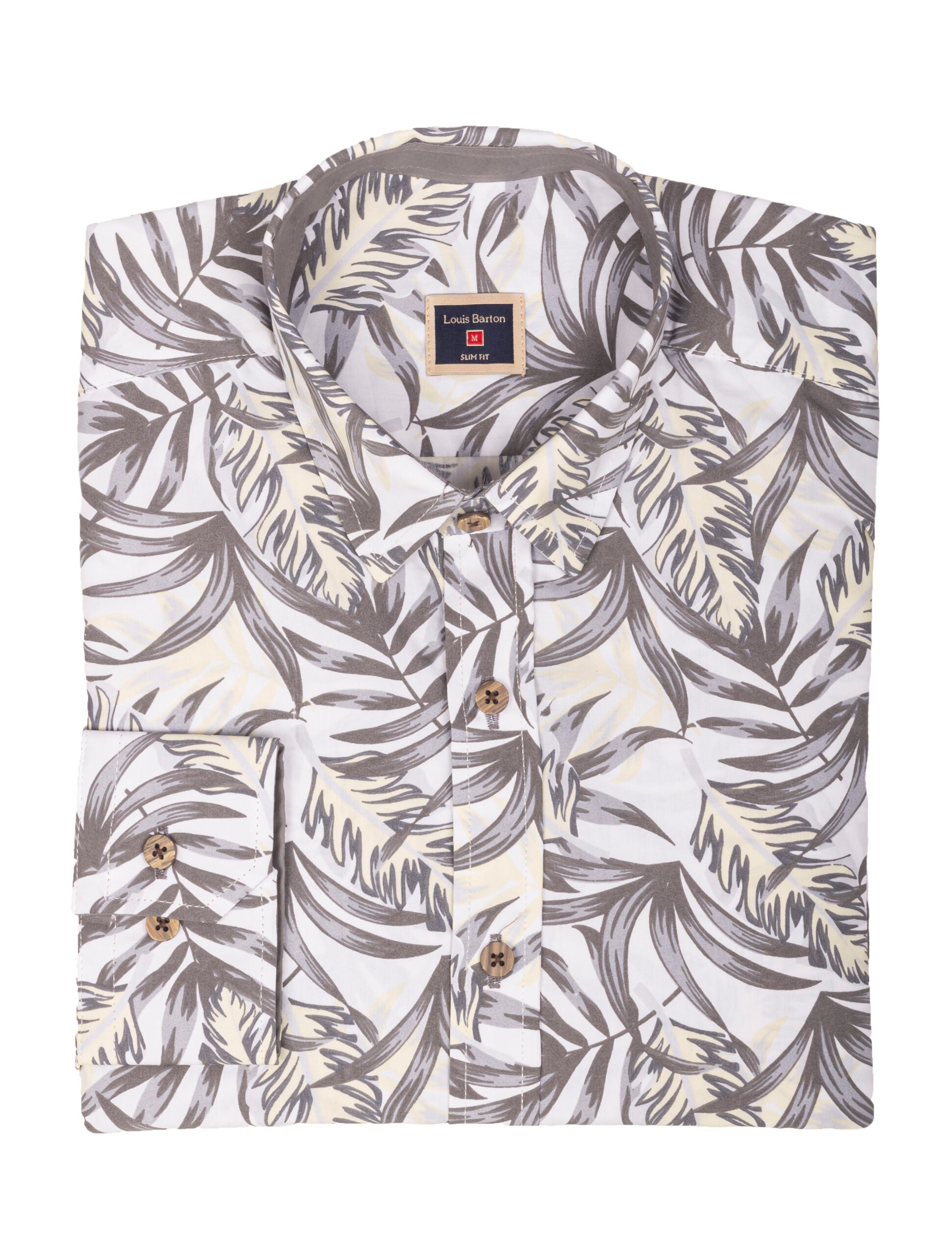 Camisa Manga Larga Estampado Hojas Gris Y Amarillo - Moldería slim