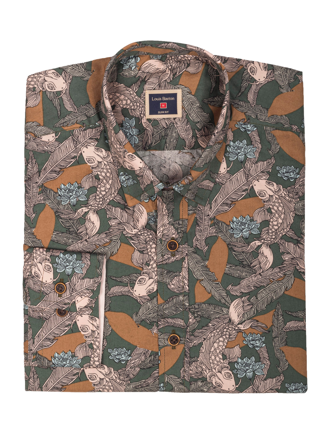 Camisa Manga Larga Estampados Peces Verdes - Moldería slim